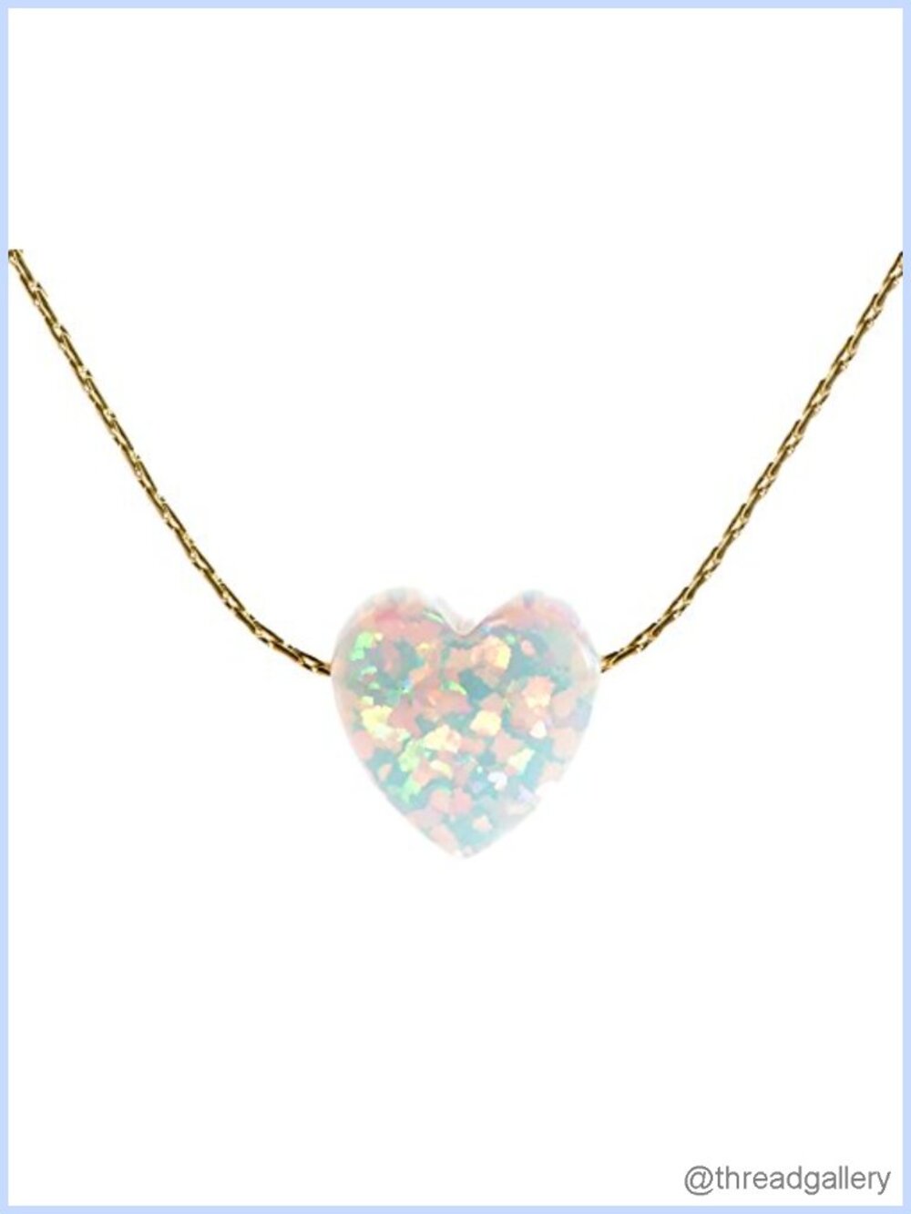 14K Gold Filled Opal Heart Necklace Dainty Cable Wire 16+2 Inch Extender